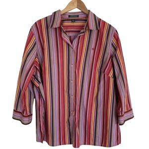 Lauren Ralph Lauren Womens Button Up‎ Shirt Size 2X Stripes Multi Color